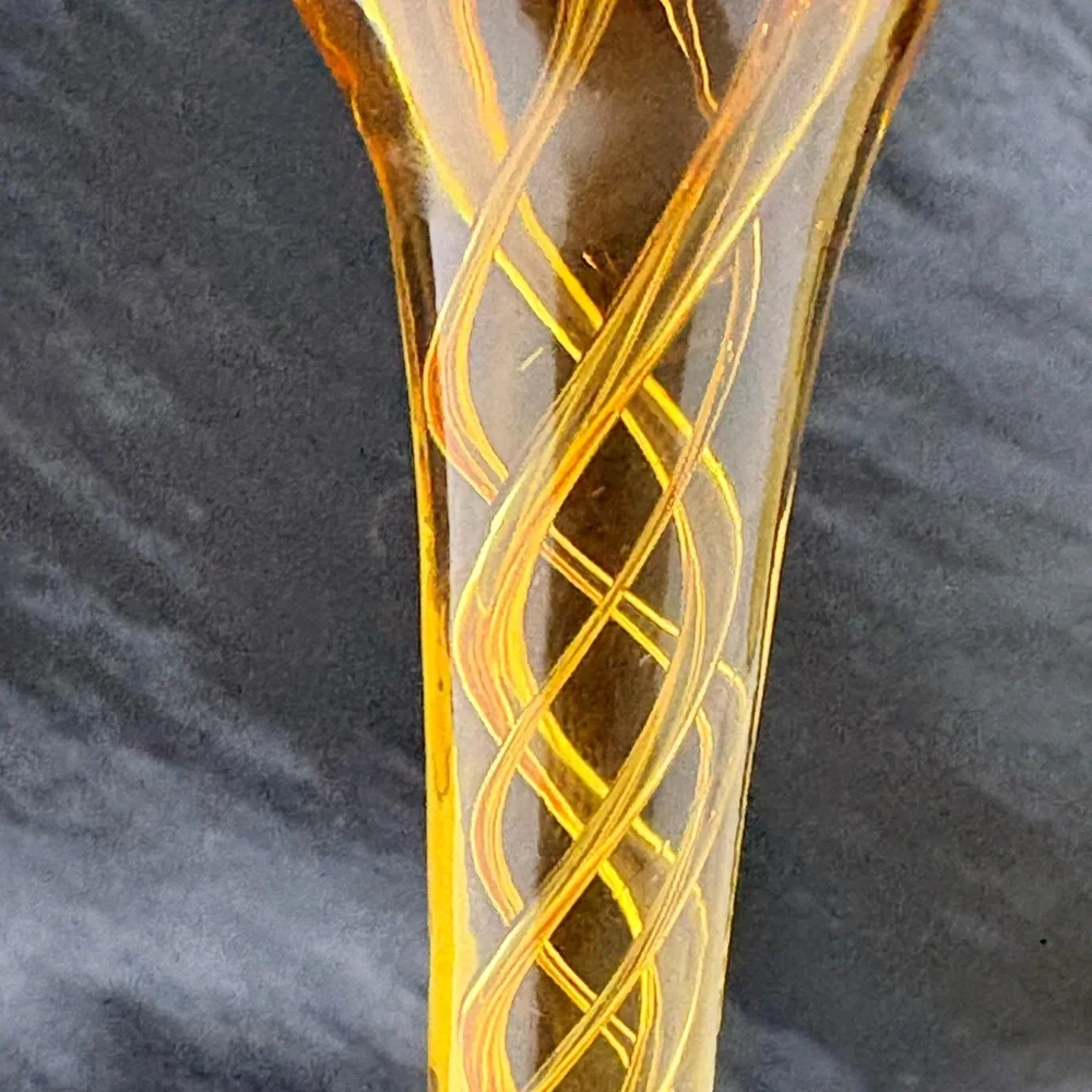 Vintage MCM Eisch Pirouette Amber Glasses, Air Twist Space Age Orbital Pattern 4